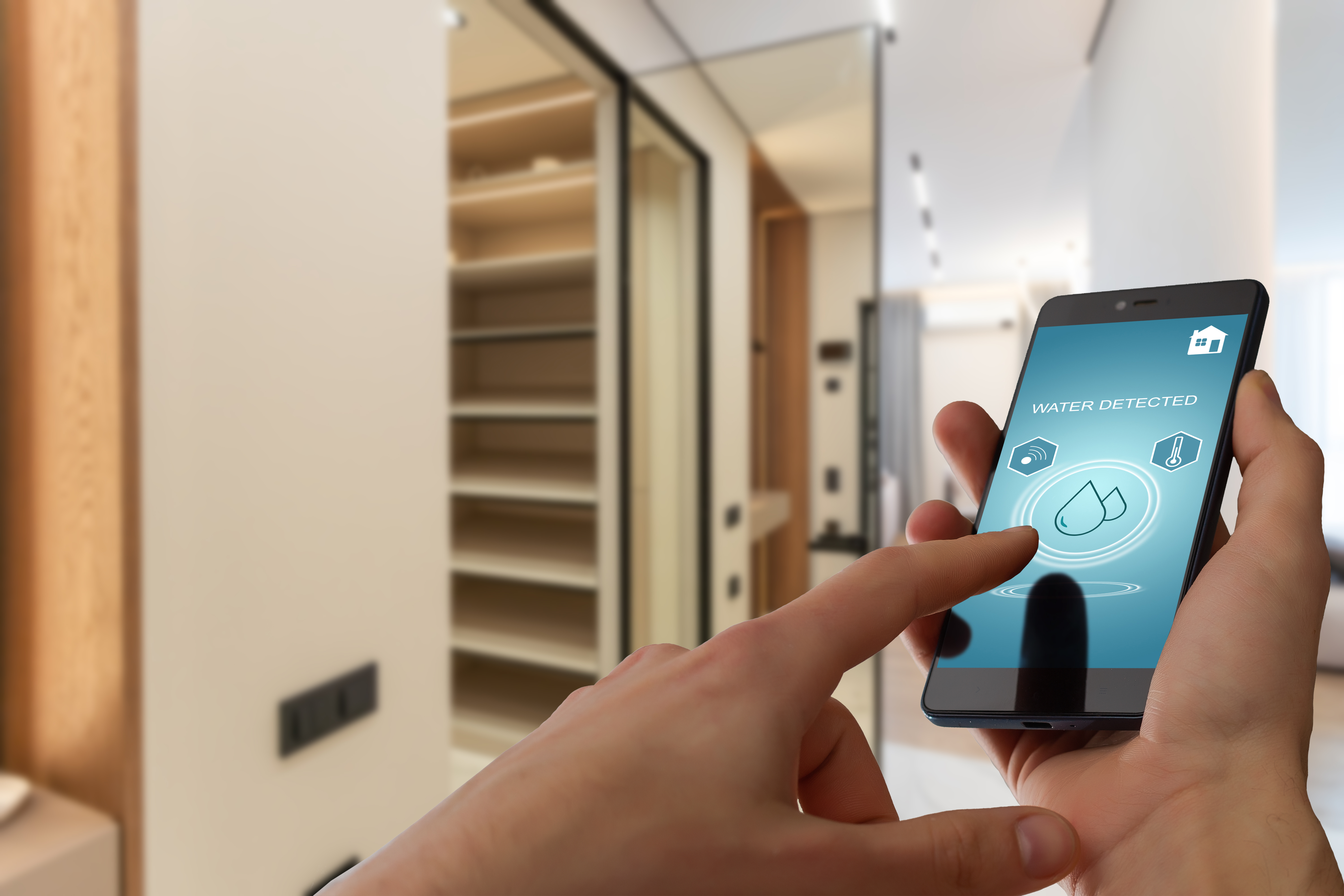Mobile phone with app smarthome intelligent house automation remote control technology concept. High quality photo